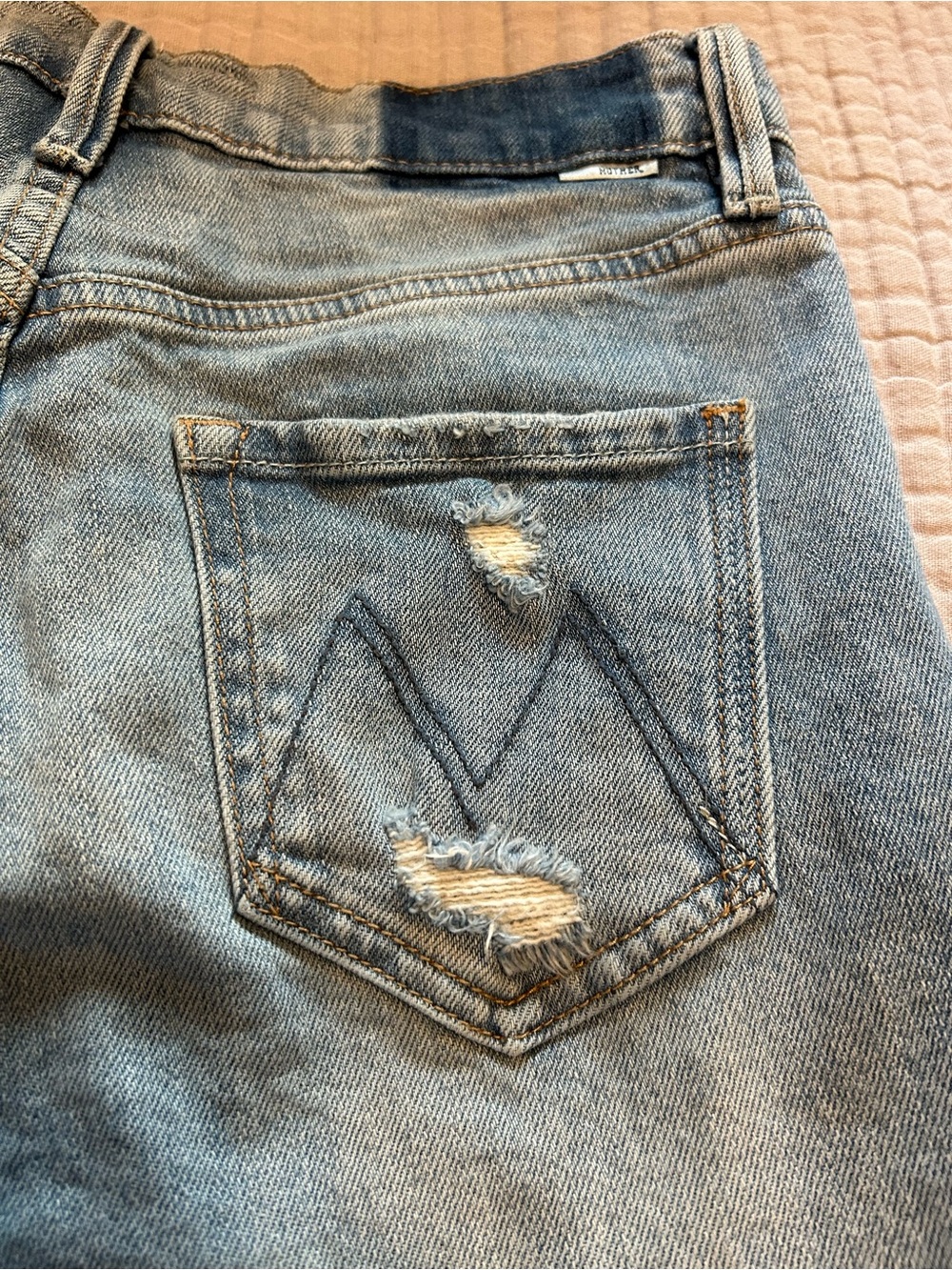 MOTHER Light Blue Distressed Ankle Jeans